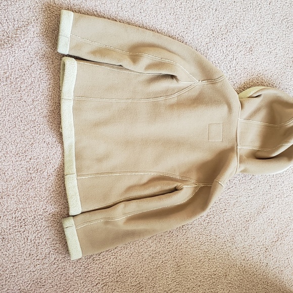 Medium Tan Camel Cream Shearling Cozy Coat w Hood - Picture 8 of 15